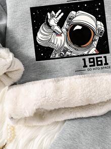 Tween Boy Cartoon Print Warm Hoodie And Sweatpants Set