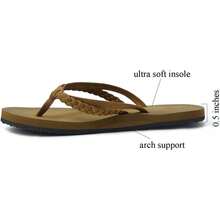 Women's Braided Beach Sandals |   Classic Synthetic Leather Flip Flop Casual PU Shoe - 衝浪女孩駱駝 - 查看 2