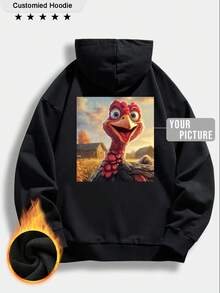 Felpa con cappuccio e chiusura lampo personalizzata da uomo - possibilità di personalizzare con testo, logo, foto, numero fortunato, compleanno, anniversario, albero di Natale, foto di famiglia, zucca di Ognissanti, fantasma, tacchino del Ringraziamento, foto del gruppo di ballo, divisa da lavoro, pubblicità, design di divisa scolastica, felpa con chiusura lampo nera, adatta per autunno e inverno, tasca con cordino