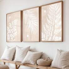 3pcs, Unframed, Boho Neutral Beige Palm Leaves Print, Botanical Wall Art, Abstract Posters, Modern Minimalist Gallery Wall Prints, Wall Decor, Canvas Art For Living Room, Bedroom, Kitchen, Home Office, Cafe, Bar, Dorm, Hallway, Home And Room Decoration