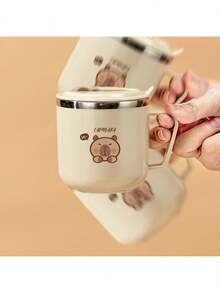 1pc 270ml Mini Double-Wall Thermal Insulated Mug, Children's Water Cup With Cute Cartoon Bear Pattern, 316 Stainless Steel Kids Straw Cup With Straw & Handle, Portable Anti Scalding Drinking Cup, Sealed Leak-Proof Tea Coffee Milk Cup Drinkware, Suitable For Student And Adult Use In Home, School, Dorm, Office, Party, Camping, Picnic, Back To School