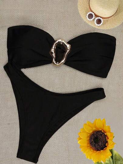 Conjunto de bikini unicolor sexy con push-up para mujer, playa de verano