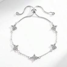 1pc Lucky Clover Flower Charm Silver Bracelet With Extension Chain Women Gift Valentines