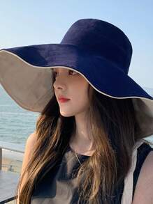 1pc Wide Brim Double-Sided Bucket Hat, 14cm Extended Brim Summer Japan Style Sun Hat UV Protection