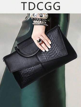 The Pattern Is Cut Randomly With The Fabric1 Piece PU Crocodile Pattern Women's Crossbody Bag, Women's Handbag, Shoulder Bag, Party Clutch Bag, Handbag, Wallet, Clutch Bag, Suitable For Dinner, Party, Party, Leisure, Shopping