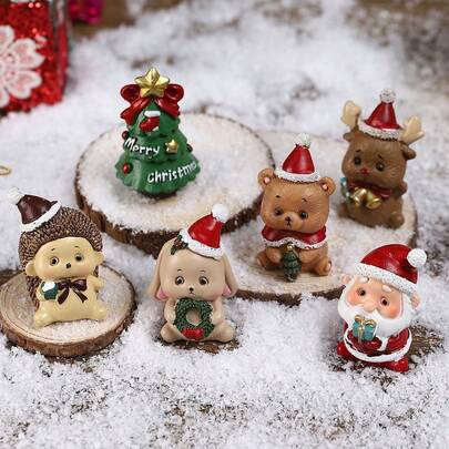 圣诞动物树脂摆件套装，圣诞树圣诞老人桌面装饰，日常及节日装饰家居装饰圣诞装饰房间装饰冬季圣诞装饰家居圣诞礼物圣诞装饰