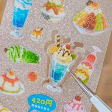 1卷/袋胶带、甜茶店系列、复古闪光砂PET模切胶带、剪贴簿用品、笔记本配件、装饰相框、电脑和手机壳、水杯、旧杂志、铅笔盒、桌面装饰贴纸、返校贴纸、学校用品