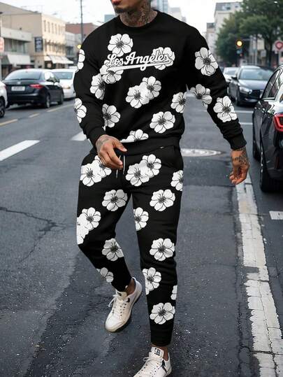 Set 2 buc. costum bărbătesc cu guler rotund și pantaloni