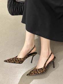 Herbst/Winter 2025 Neue Spitze Zehen Slingback High Heel Sandalen, Leoparden Muster, schmaler Absatz, sexy eleganter Stil Damenschuhe, elegant, Kitten Heels, Party