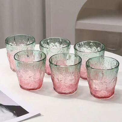 6pcs/Set New Nordic Style Thick Ombre Gradient Glass Cups, High-End Lead-Free Glass Wine Glasses, High-Quality Juice/Milk/Water Drinking Glass Set