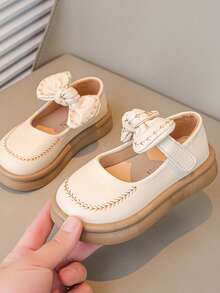 女孩淺褐色的蝴蝶結公主鞋,彈簧&秋天,防滑嬰兒時尚皮革鞋 - 米色 - 查看 3