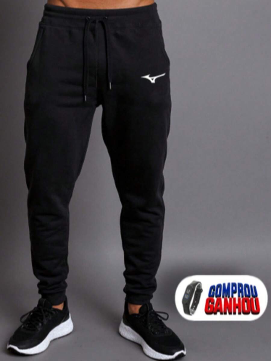 Calça Moletom Masculina Jogger Slim Academia Bolso Com Punho Unissdex Promoção Dia dos Pais - Preto - Visão 1