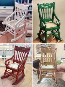 1 pieza Silla mecedora en miniatura de 4 pulgadas para casa de muñecas, decoración para el hogar/oficina, modelo de silla mecedora de lujo en miniatura, mini figura, artesanía de estantería, disponible en varios colores, mueble miniatura creativo, decoración de sobremesa, accesorio de escritorio de oficina, mini artesanía, decoración interior, accesorio para fotografía de escena - Multicolor - Ver 4