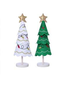 1pc Cute Christmas Tree Fabric And Wooden Ornaments, Window And Desktop Christmas Embroidered Snowflake Decor