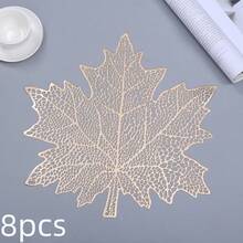 1/2/4/6/8/12pcs Hollow Maple Leaf Gold Foil Placemats, Asymmetrical Shape Dining Table Mats, Hotel Heat Insulation Bowl Pad, Coasters For Afternoon Tea