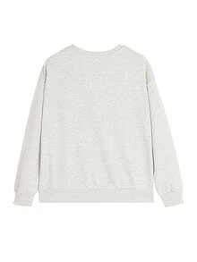 女式休闲圆领复古印花宽松长袖运动衫上衣，秋冬 - 淺花灰 - 查看 7