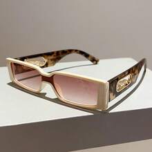Women's Retro Cheetah Print Glasses - Lightweight For Daily And Party Use, Beige And Dark Brown Frame, Non-Prescription Fashion Glasses, Unisex, Fashion Accessories, Unique Design, Durable Material,  Item, Color-Block Design, High-Quality Lenses, Neutral Style - 豹紋漸層茶 - 查看 2