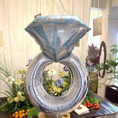 1pc 42-Inch Oversized Laser Diamond Ring Foil Balloon, Wedding Decoration Balloon Prop, Birthday Decor, Indoor Room Decor, Anniversary/Valentine's Day Balloon