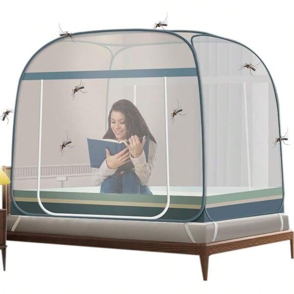 AMZYYDS Mosquitero para cama king sizeMosquitera Plegable para Camas con Doble Puerta e Inferior de Red para bebes Adultos Viajes Camping al Aire Libre antimosquitos 150*200CM Verde azul1.5*2