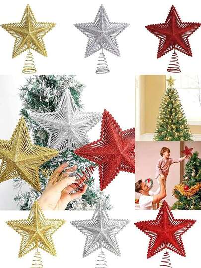 9 Zoll Metall Glitzer Weihnachtsbaum Spitze Draht Stern, funkelnde Weihnachtsdekoration für Weihnachtsbaum Ornamente, Innenraum Feiertags Party Zubehör