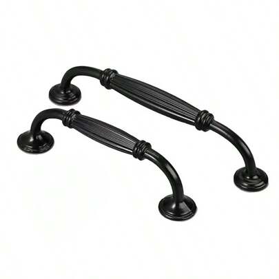 5 件黑色铝合金橱柜把手 - 抛光表面，单孔抽屉拉手，含安装螺丝