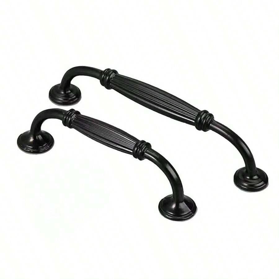 5 件黑色铝合金橱柜把手 - 抛光表面，单孔抽屉拉手，含安装螺丝 - 黑色 - 查看 1