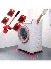 N-21279 Juego de 5 piezas de herramientas para mover objetos pesados, deslizadores para muebles de fácil movimiento, con peso máximo de carga de 160 lbs, sistema de mudanza y elevación de muebles y electrodomésticos, herramienta de mudanza - Rojo - Ver 2