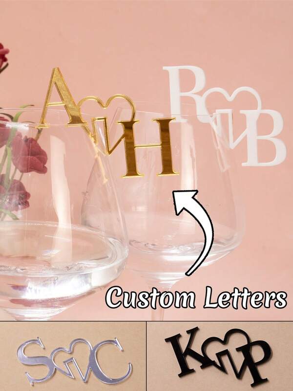Custom Name Wine Charms,Personalized Drink Tag Name Hook,Customized Wine Glass Tags,Customizable Wedding Drink Stirrers,Wedding Accessories,Wine/Cocktail/Champagne Charm Decoration,Wedding Gifts,Party Decorations,Valentine's Day,Birthday Gifts,Couple,Family,Bride And Groom,Living Room,Garden,Friends