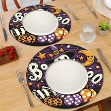 2 piezas/4 piezas/6 piezas Manteles individuales de silicona con estampado de elementos de Halloween, decoración de Halloween, adecuados para mesa de comedor, bar de café, decoración de temporada, manteles individuales lavables, decoración de habitación, posavasos, tapetes de drenaje, manteles de mesa de cocina y comedor, decoración de fiesta interior y exterior, decoración del hogar, regalo ideal - Multicolor - Ver 13