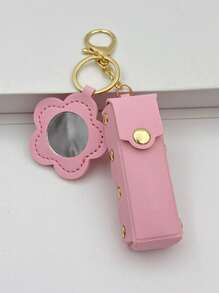 Customized Text Portable Lipstick Case With Heart Shaped Mirror, Cute Minimalist Keychain