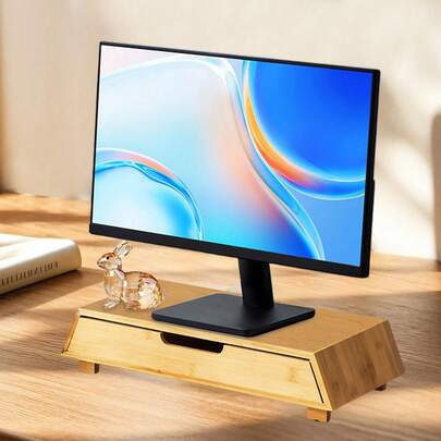 Bamboo Monitor Stand Riser With Drawer And Built-In Desk Shelf, Ergonomic Computer And Laptop Workspace Organizer, Reduces Neck And Eye Strain, Multi Device Support For Printer, Laptop And Monitors, Natural Bamboo Home And Office Desk Solution, Durable Space Saving Elevation For Study Or Home Office, Stylish And Practical Elevation For Your Desktop Setup