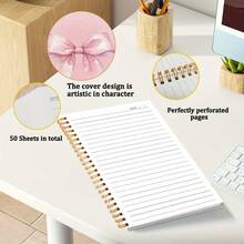 1 件 5.5 * 8.3 英寸粉色蝴蝶结螺旋笔记本，精装学院风横格日记本，搭配优雅的粉色丝带设计，适合办公室、学校和个人使用，是送给女性、教师、学生的理想礼物