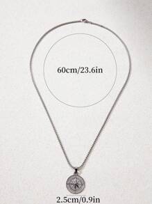1pc New Fashion Stainless Steel Titanium Steel Compass Pendant Twisted Chain Necklace, Suitable For Men's Daily Wearing Jewelry Gift - Silver - View 4