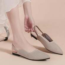 Slingback Flats For Women Pointed Toe Flats Breathable Knit Dressy Casual For Work Office Ballet Flats-2025 - 黑色 - 查看 3