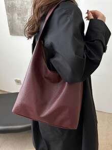 大容量时尚 Ankla 红色时尚通勤手提包，适合女士，二合一单肩和腋下托特包，用途广泛，2025 年秋冬新品 - 酒紅色 - 查看 1