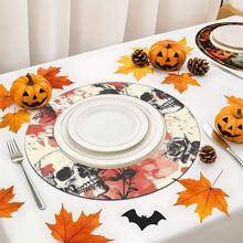 2pcs/4pcs/6pcs Halloween Skull Pattern Printed Silicone Placemats, Halloween Decor, Suitable For Dining Table, Coffee Bar, All Season Decoration, Washable Placemats, Room Decor, Coasters, Draining Mats, Kitchen Dining Table Mats, Indoor Outdoor Party Decor, Home Decor, Ideal Gift