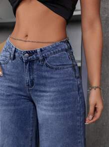 女童时尚宽松直筒蓝色牛仔裤