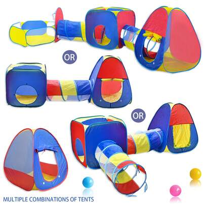 儿童彩色方形帐篷隧道爬行 3/4/5 件套，室内游戏屋玩具帐篷，男孩和女孩适用的球坑