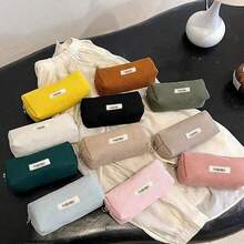 1 peça, estilo simples e versátil, material de veludo cotelê, toque macio, fecho de zíper seguro para uso, adequado para uso diário de estudantes e trabalhadores de escritório, usado para armazenamento de artigos de papelaria de estudo ou escritório, também pode ser usado como carteira de moedas, bolsa de caneta de veludo cotelê