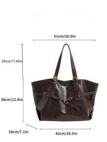 CHAIKA & KILTER 纯色 PU 面料单肩包，女士复古休闲大容量单肩手提包，大学生背包，肩带饰有荷叶边，双提手，磁扣，适合旅行、购物、约会、送给女性的礼物，适合少女、大学生、年轻职业人士、办公室、学校、工作、商务、通勤、户外、旅行、野餐等场合。 - 咖啡 - 查看 2