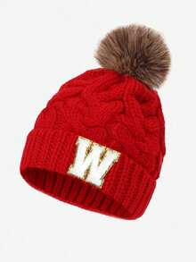 1 chiếc mũ len chữ cái cho bé, mềm mại, ấm áp và thoải mái, thích hợp cho bé trai và bé gái mặc ngoài trời vào mùa thu/đông. - Đỏ - Xem 31