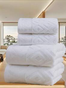 QIBHI 3/2/1件装 100%纯棉提花纯色轻薄面料，可选1条洗脸巾或1条浴巾，柔软吸水棉质毛圈布，多种尺寸可选 - 白色 - 查看 4