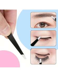 1支专业不锈钢眉镊 - 斜口拔毛镊，男女通用，适用于面部脱毛 - 精准拔除内生毛发，赠品，旅行，平价好物，旅行必备 - 黑色 - 查看 3