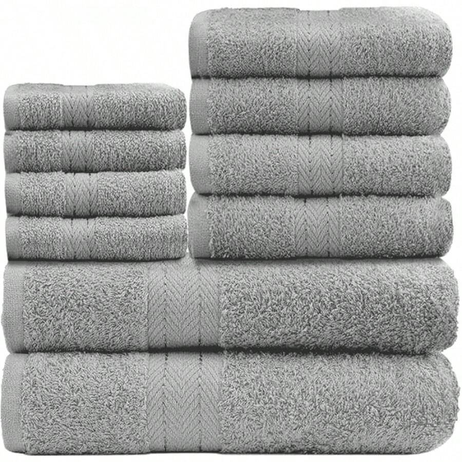 GC GAVENO CAVAILIA Soft Towels - 10 Piece Bathroom Towel Set - Premium Quality Water Absorbent Towel, 4 Face, 4 Hand, 2 Bath Towel, 450 GSM Washable Towel Set, Silver - Silver - View 1