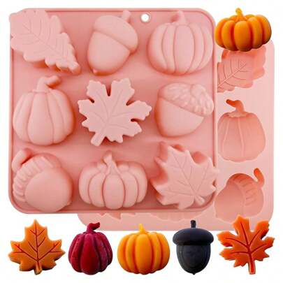 3D Pumpkin Silicone Mold, Halloween Thanksgiving Candy Mold, Autumn Maple Leaf Acornshape Cake Mold For Baking Cupcake Pastry Jelly Chocolate, DIY Halloween Thanksgiving Resin Crafts