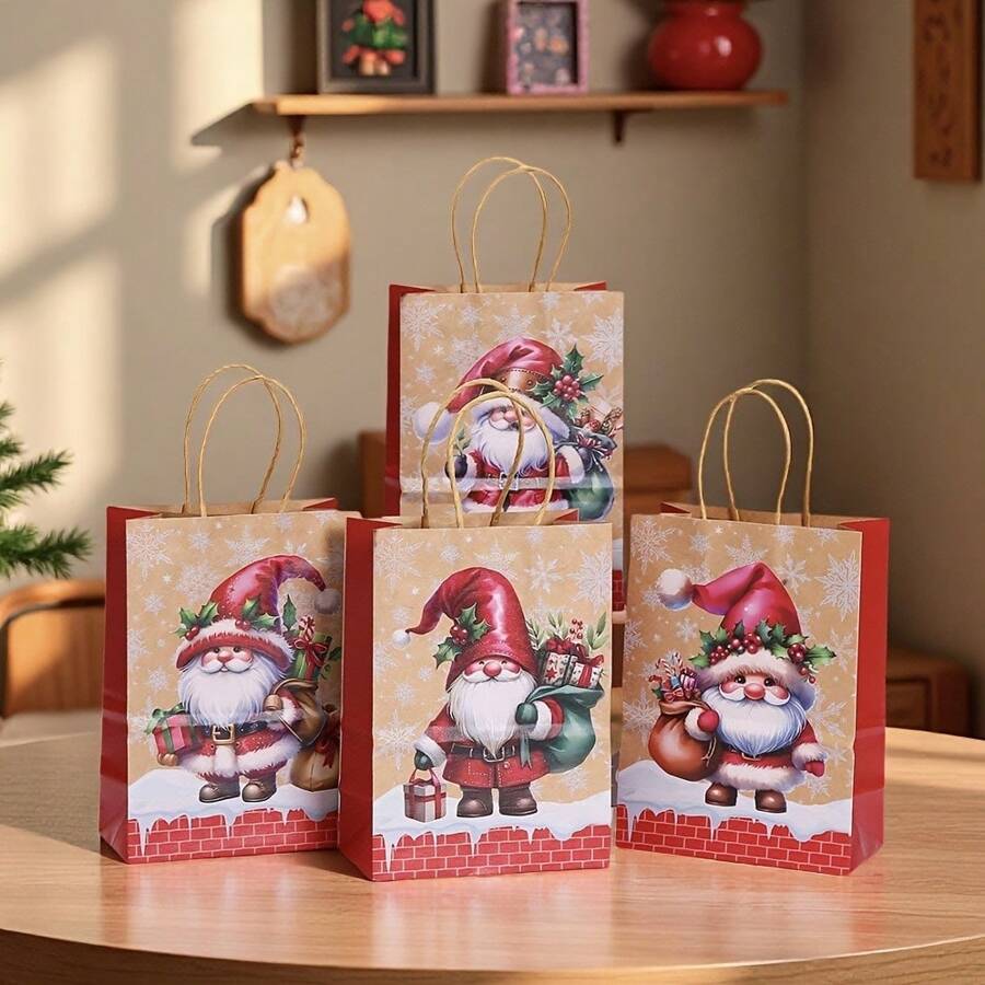 6pcs/12pcs Christmas Party Gift Bags, Kraft Paper Santa Claus Printed Gift Packaging Bags, 21x15x8cm Birthday Gift Shopping Bags, Suitable For Mall, Christmas, Birthday, Baptism, Random Color & Style Christmas Christmas Decorations Christmas Pajamas Christmas Gifts Christmas Decor