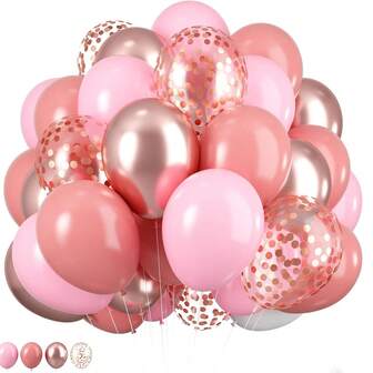 30/55pcs 10-Inch Pink & Gold Balloons, Vintage Pink & Rose Gold Metallic Balloons, Pink & Rose Gold Ribbon Balloons, Suitable For Girls Birthday Party, Boho Wedding, Gender Reveal Party, Bachelorette Party, Celebration, Birthday, Graduation, Anniversary, Independence Day, Bridal Shower, Valentine's Day