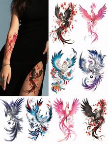 8张彩色凤凰手臂临时纹身贴纸，男女通用，大尺寸半臂纹身贴纸，防水防汗 - 彩色 - 查看 2