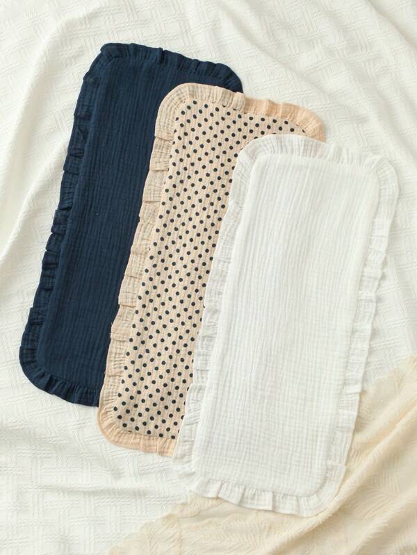Benxoine 3-Pcs Muslin Baby Burp Cloth Set, 100% Cotton Super Soft And Absorption Ruffle Design, A Must-Have For Newborns