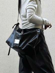 复古摩托车风格女士托特包，大容量，休闲，时尚，通勤，户外，日常购物，单肩包和斜挎包，时尚女士包 - 黑色 - 查看 4